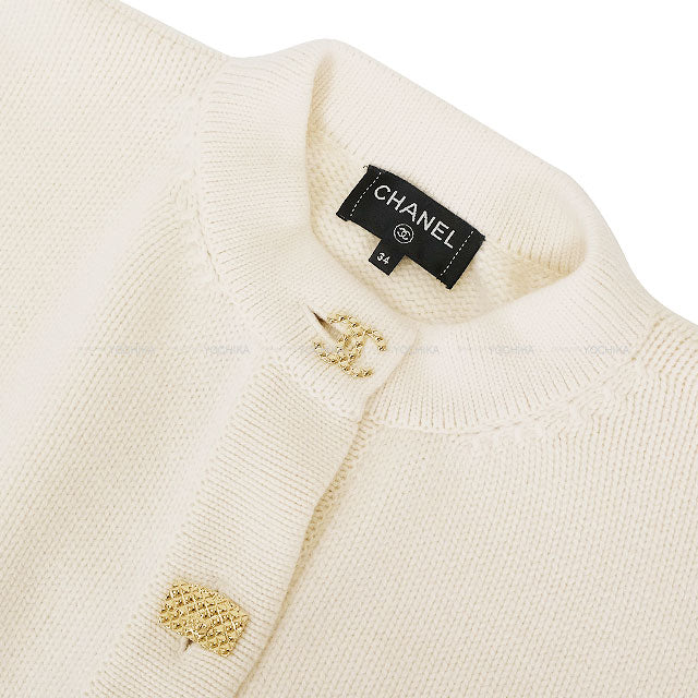 2022AW CHANEL Cardigan Knit Icon COCO Mark Button Ivory Cashmere #34 Gold HW P73554[EXCELLENT][Authentic]
