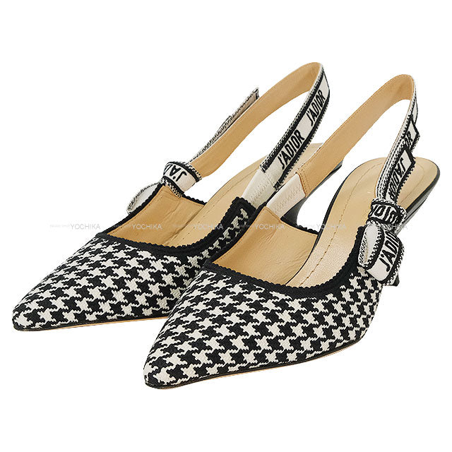 Dior pumps J'ADIOR Sling Back Ribbon Houndstooth Heel Noir (Black)/Blanc (White) Technical fabric #37.5 KDP866MPK19W[BRAND NEW][Authentic]