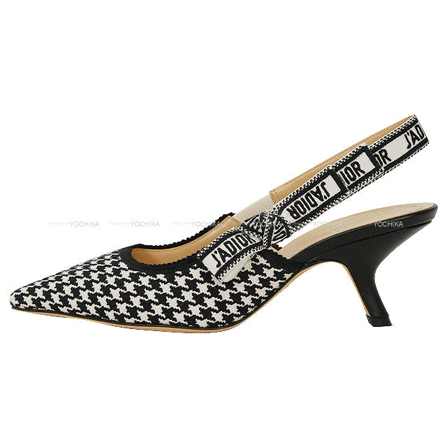 Dior pumps J'ADIOR Sling Back Ribbon Houndstooth Heel Noir (Black)/Blanc (White) Technical fabric #37.5 KDP866MPK19W[BRAND NEW][Authentic]