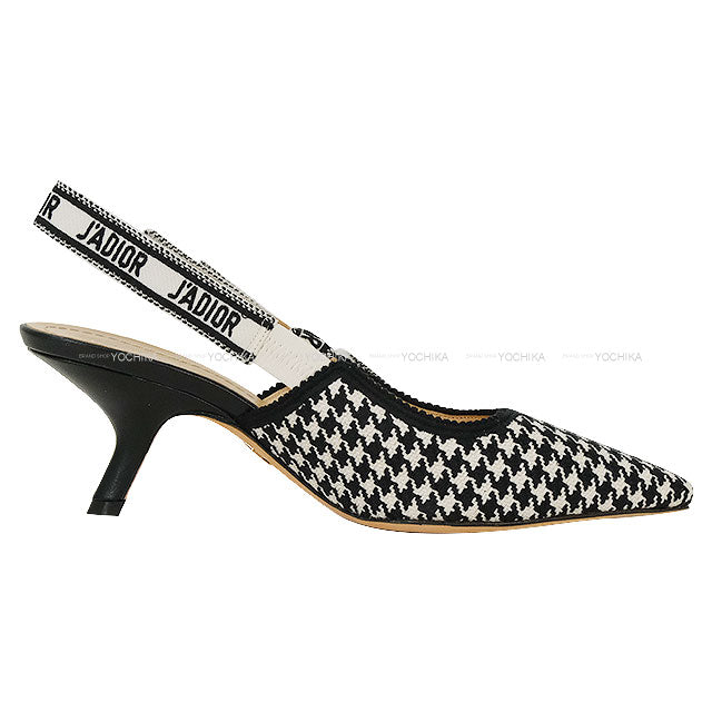 Dior pumps J'ADIOR Sling Back Ribbon Houndstooth Heel Noir (Black)/Blanc (White) Technical fabric #37.5 KDP866MPK19W[BRAND NEW][Authentic]