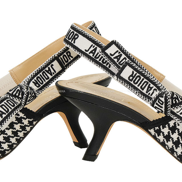 Dior pumps J'ADIOR Sling Back Ribbon Houndstooth Heel Noir (Black)/Blanc (White) Technical fabric #37.5 KDP866MPK19W[BRAND NEW][Authentic]
