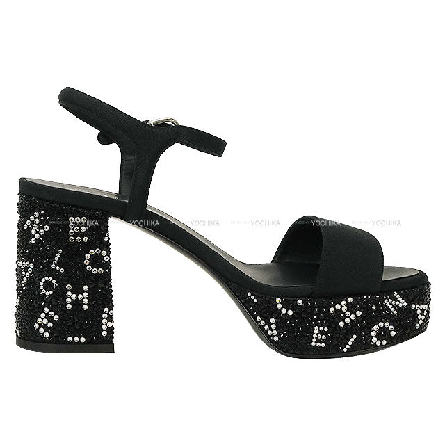 2024 Cruise Collection CHANEL sandals Rhinestone Logo Platform Strap Noir (Black)/Silver Grosgrain/Strass #37.5C G45365[BRAND NEW][Authentic]