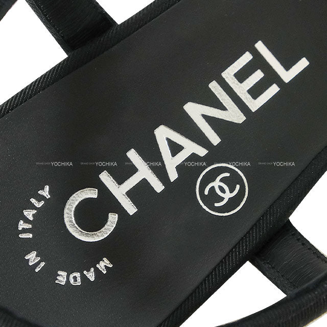 2024 Cruise Collection CHANEL sandals Rhinestone Logo Platform Strap Noir (Black)/Silver Grosgrain/Strass #37.5C G45365[BRAND NEW][Authentic]