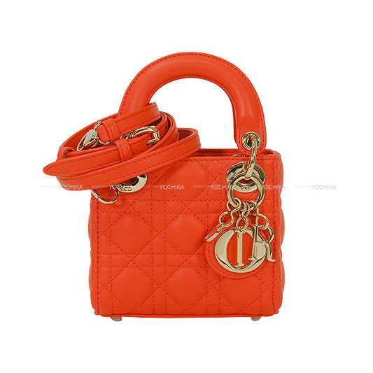 Dior Shoulder bag Lady Dior Micro Orange Cannage Lambskin Champagne Gold HW S0856ONGE[BRAND NEW][Authentic]