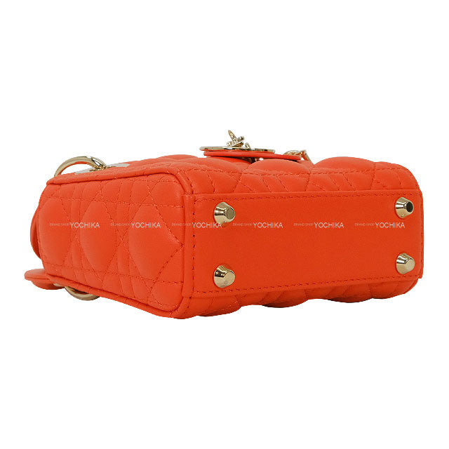 Dior Shoulder bag Lady Dior Micro Orange Cannage Lambskin Champagne Gold HW S0856ONGE[BRAND NEW][Authentic]