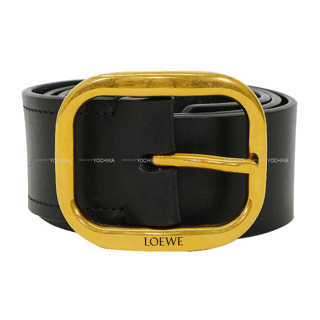 LOEWE belt Round Buckle Soft Noir (Black) Classic Calf #70 Mat Gold HW E619244XAI[BRAND NEW][Authentic]