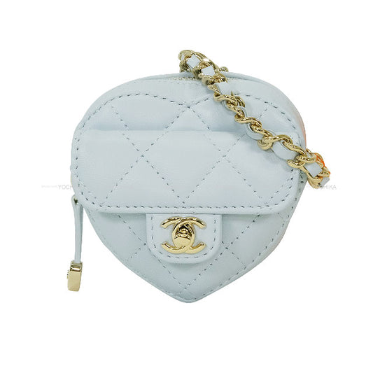 2025AW CHANEL bag charm Matelasse Coco mark Mini Heart Light Blue Lambskin Champagne Gold HW AP4838[BRAND NEW][Authentic]