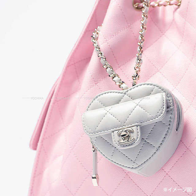 2025AW CHANEL bag charm Matelasse Coco mark Mini Heart Light Blue Lambskin Champagne Gold HW AP4838[BRAND NEW][Authentic]