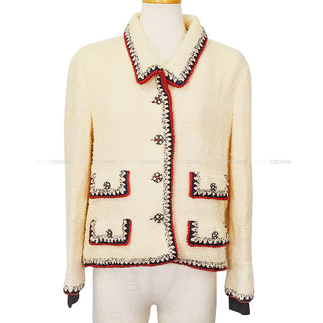 [Pre-loved] 2006AW CHANEL Tailored jacket Tweed 4 Pockets COCO Button Blanc (White)/Multicolor Wool/Silk/Mohair/Nylon/Rayon #40 06AP28981[USED SA][Authentic]