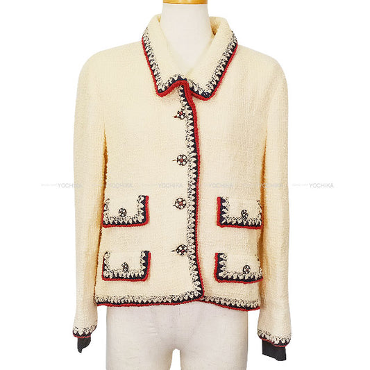 [Pre-loved] 2006AW CHANEL Tailored jacket Tweed 4 Pockets COCO Button Blanc (White)/Multicolor Wool/Silk/Mohair/Nylon/Rayon #40 06AP28981[USED SA][Authentic]