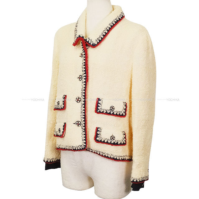 [Pre-loved] 2006AW CHANEL Tailored jacket Tweed 4 Pockets COCO Button Blanc (White)/Multicolor Wool/Silk/Mohair/Nylon/Rayon #40 06AP28981[USED SA][Authentic]