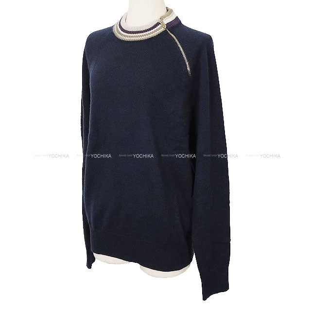 HERMES Sweater Long-Sleeve Knit Sweater with Zipper Navy Cashmere #M Silver HW H467255HA[EXCELLENT][Authentic]