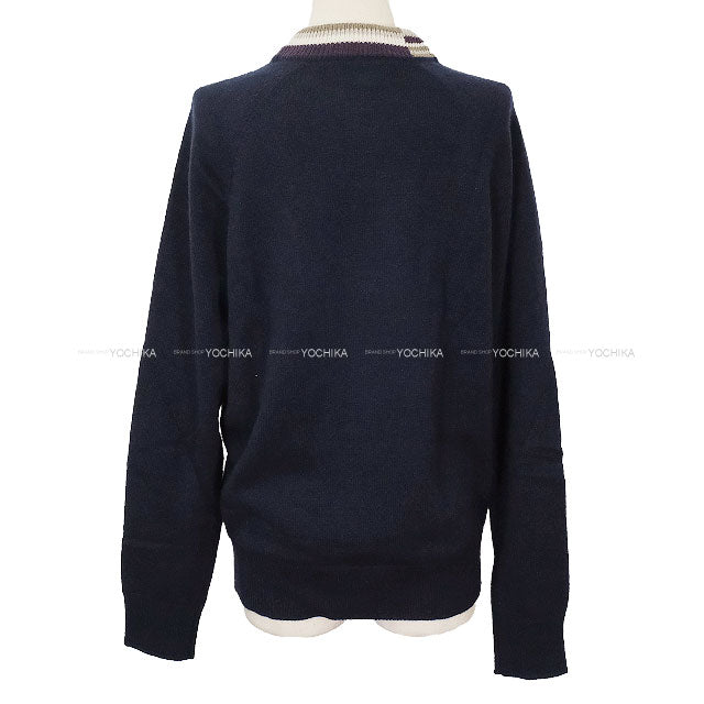 HERMES Sweater Long-Sleeve Knit Sweater with Zipper Navy Cashmere #M Silver HW H467255HA[EXCELLENT][Authentic]
