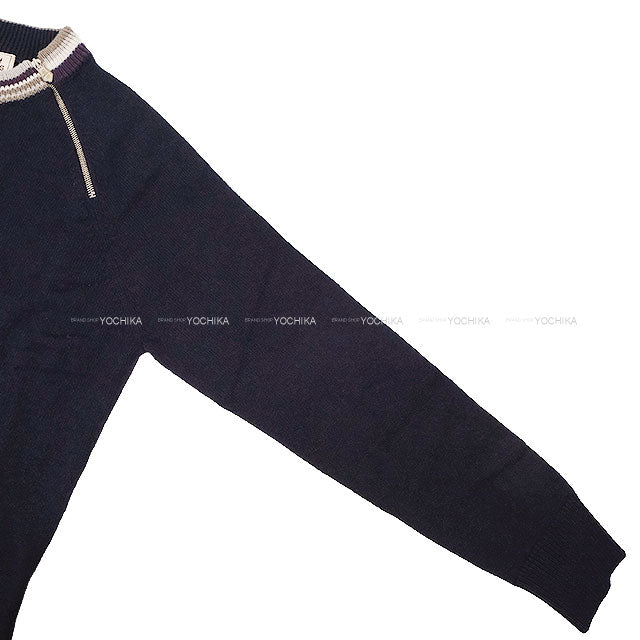 HERMES Sweater Long-Sleeve Knit Sweater with Zipper Navy Cashmere #M Silver HW H467255HA[EXCELLENT][Authentic]