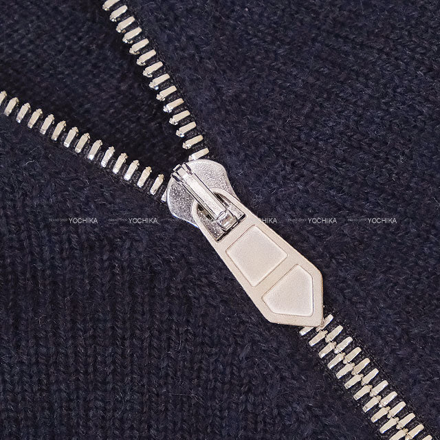 HERMES Sweater Long-Sleeve Knit Sweater with Zipper Navy Cashmere #M Silver HW H467255HA[EXCELLENT][Authentic]