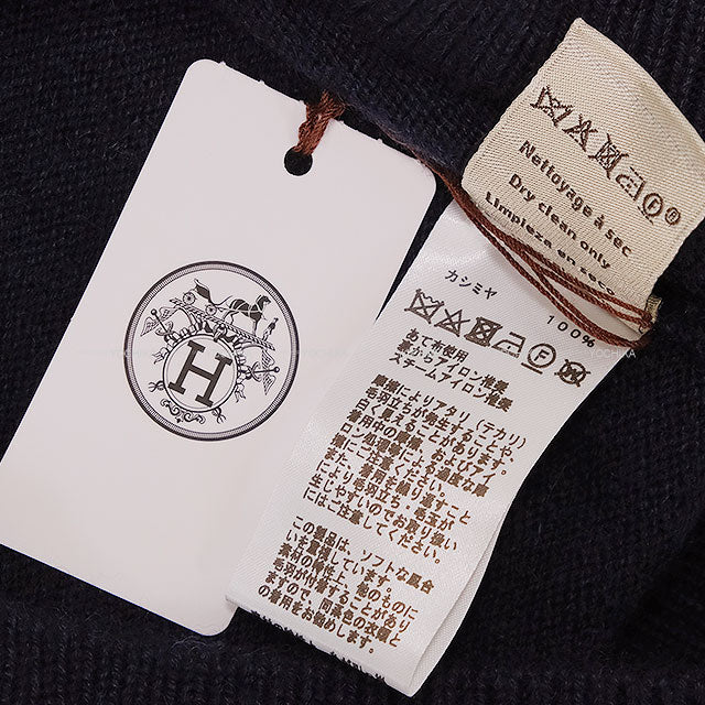 HERMES Sweater Long-Sleeve Knit Sweater with Zipper Navy Cashmere #M Silver HW H467255HA[EXCELLENT][Authentic]