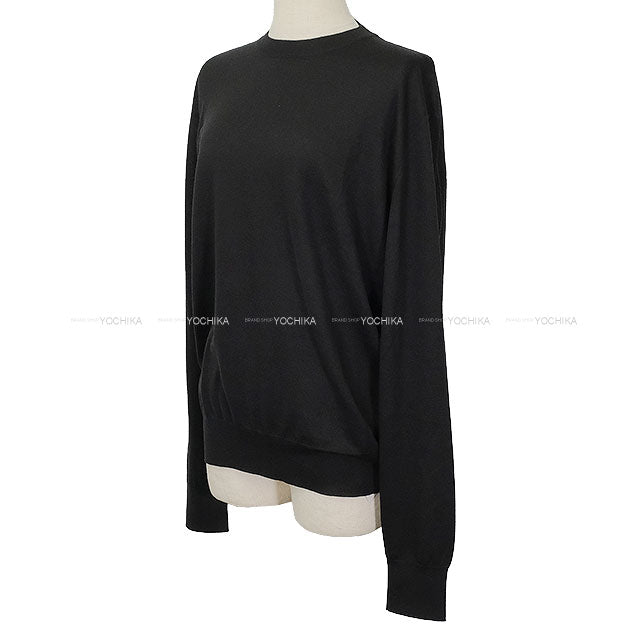 2025 AW HERMES Sweater Long-Sleeve Knit Sweater with Stripe Noir (Black) Cashmere/Wool #M H567120HA[EXCELLENT][Authentic]