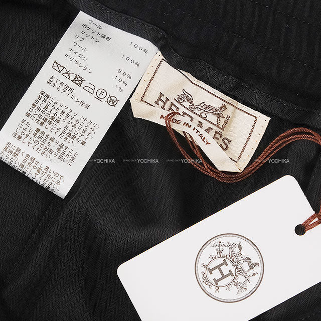 2025 AW HERMES Easy Pants Valmy with Serie Buttons Noir (Black) Wool/Cotton #40 Silver HW H565120H2[EXCELLENT][Authentic]