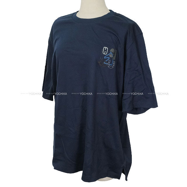 2025 SS HERMES Short sleeve t shirt Men’s H-Puzzle Navy Cotton #S H557930HA[EXCELLENT][Authentic]