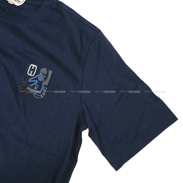 2025 SS HERMES Short sleeve t shirt Men’s H-Puzzle Navy Cotton #S H557930HA[EXCELLENT][Authentic]