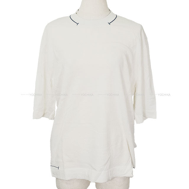 2025 SS HERMES Knit Men’s Short-Sleeve Knit Pull Col Rond with H Tuck Blanc (White) Cotton #S H557250HA[EXCELLENT][Authentic]