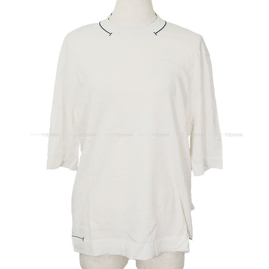 2025 SS HERMES Knit Men’s Short-Sleeve Knit Pull Col Rond with H Tuck Blanc (White) Cotton #S H557250HA[EXCELLENT][Authentic]