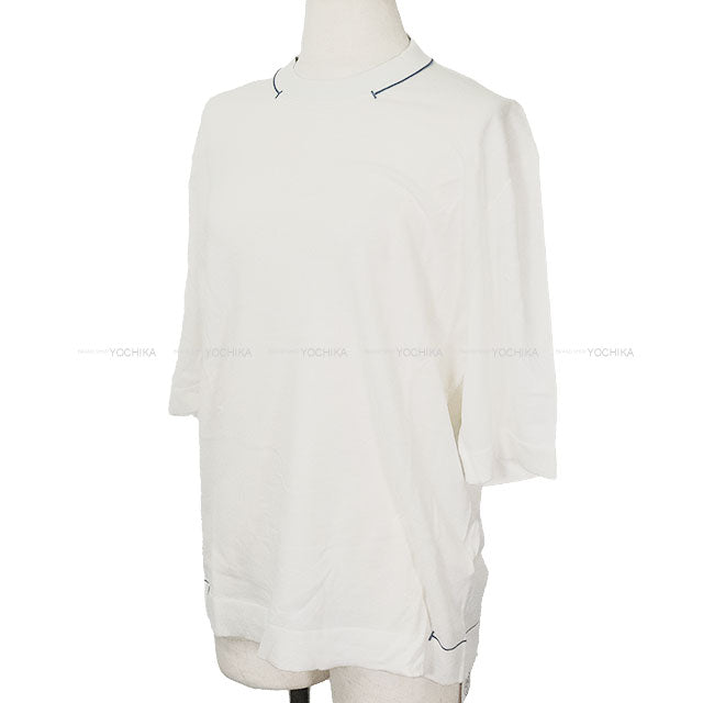 2025 SS HERMES Knit Men’s Short-Sleeve Knit Pull Col Rond with H Tuck Blanc (White) Cotton #S H557250HA[EXCELLENT][Authentic]