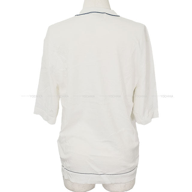 2025 SS HERMES Knit Men’s Short-Sleeve Knit Pull Col Rond with H Tuck Blanc (White) Cotton #S H557250HA[EXCELLENT][Authentic]