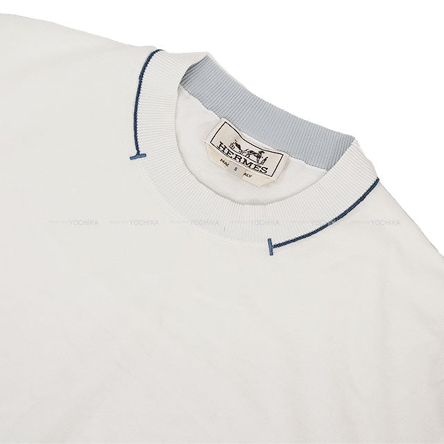 2025 SS HERMES Knit Men’s Short-Sleeve Knit Pull Col Rond with H Tuck Blanc (White) Cotton #S H557250HA[EXCELLENT][Authentic]