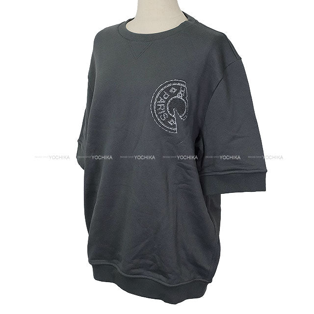 2025 AW HERMES Short sleeve t shirt Men's Sweatshirt Crew de Sel with Patch Embroidery Grey Cotton #M H567775HA[EXCELLENT][Authentic]