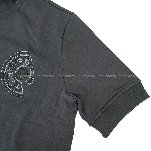 2025 AW HERMES Short sleeve t shirt Men's Sweatshirt Crew de Sel with Patch Embroidery Grey Cotton #M H567775HA[EXCELLENT][Authentic]
