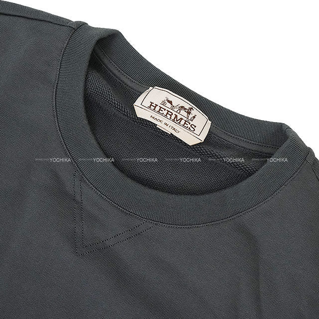 2025 AW HERMES Short sleeve t shirt Men's Sweatshirt Crew de Sel with Patch Embroidery Grey Cotton #M H567775HA[EXCELLENT][Authentic]