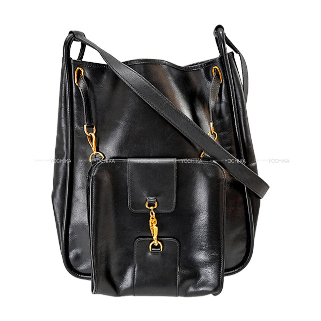 [Pre-loved] HERMES Shoulder bag Trim with Pockets Vintage Noir (Black) Box Calf Gold HW Stamp 〇B[USED A][Authentic]