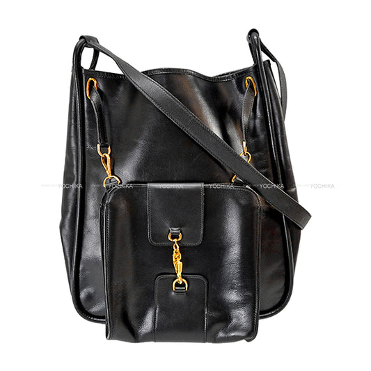 [Pre-loved] HERMES Shoulder bag Trim with Pockets Vintage Noir (Black) Box Calf Gold HW Stamp 〇B[USED A][Authentic]