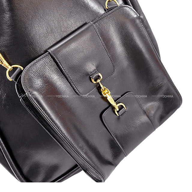 [Pre-loved] HERMES Shoulder bag Trim with Pockets Vintage Noir (Black) Box Calf Gold HW Stamp 〇B[USED A][Authentic]