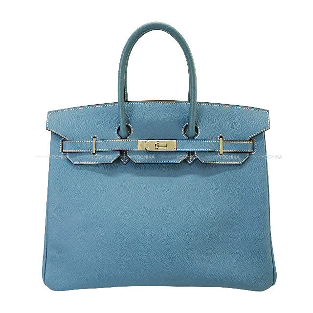 [Pre-loved] HERMES Handbag Birkin35 Bleu Jean Veau Epsom Silver HW Stamp □K[LIKE NEW][Authentic]