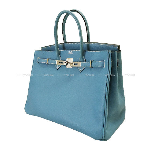 [Pre-loved] HERMES Handbag Birkin35 Bleu Jean Veau Epsom Silver HW Stamp □K[LIKE NEW][Authentic]