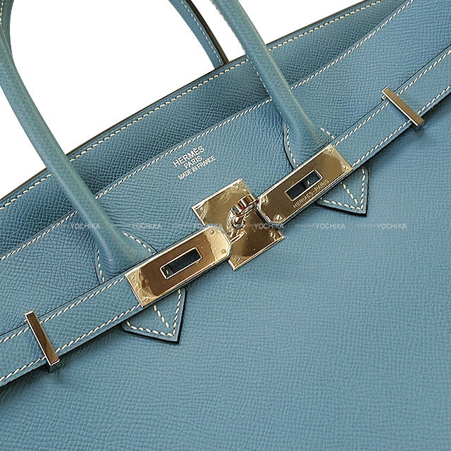 [Pre-loved] HERMES Handbag Birkin35 Bleu Jean Veau Epsom Silver HW Stamp □K[LIKE NEW][Authentic]