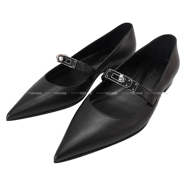 2025SS HERMES ballet shoes(flat shoes) Kelly buckle Noir (Black) Calfskin #35 Silver HW[EXCELLENT][Authentic]