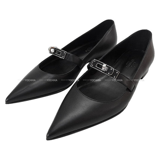 2025SS HERMES ballet shoes(flat shoes) Kelly buckle Noir (Black) Calfskin #35 Silver HW[EXCELLENT][Authentic]