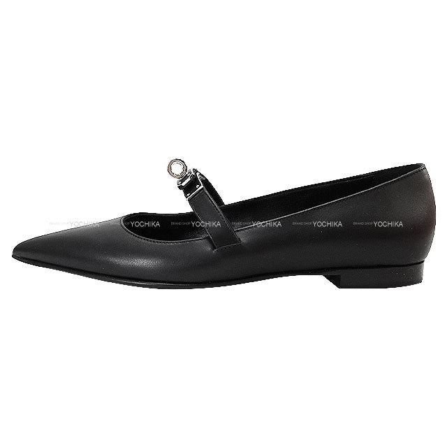 2025SS HERMES ballet shoes(flat shoes) Kelly buckle Noir (Black) Calfskin #35 Silver HW[EXCELLENT][Authentic]