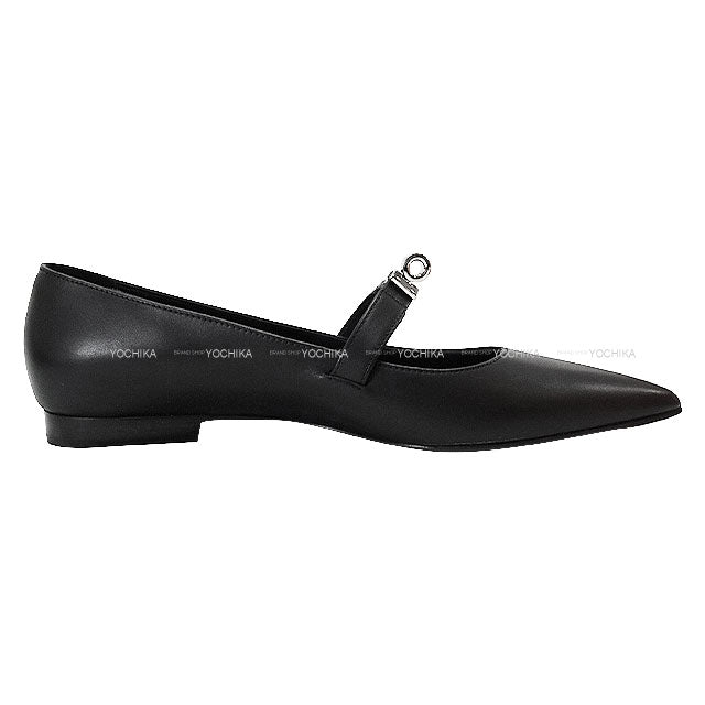 2025SS HERMES ballet shoes(flat shoes) Kelly buckle Noir (Black) Calfskin #35 Silver HW[EXCELLENT][Authentic]