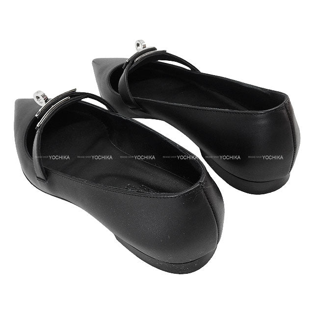 2025SS HERMES ballet shoes(flat shoes) Kelly buckle Noir (Black) Calfskin #35 Silver HW[EXCELLENT][Authentic]