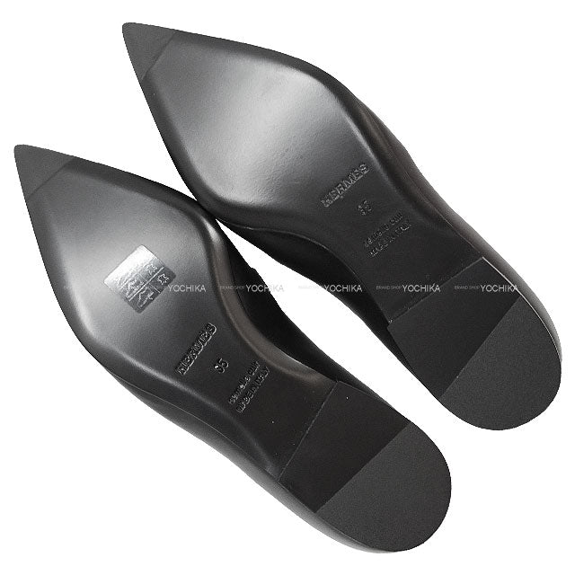 2025SS HERMES ballet shoes(flat shoes) Kelly buckle Noir (Black) Calfskin #35 Silver HW[EXCELLENT][Authentic]