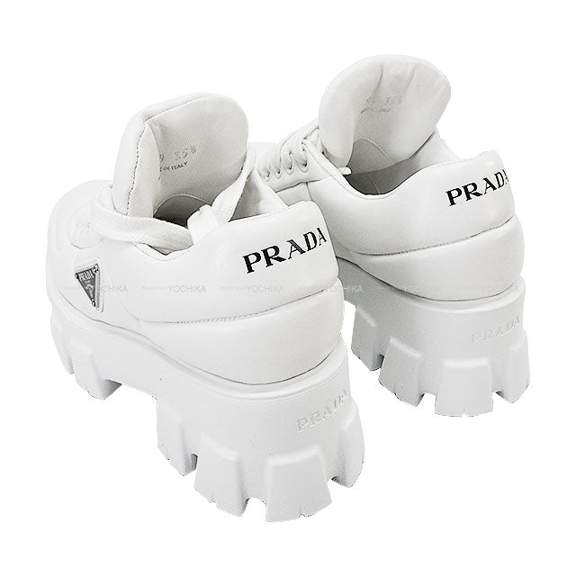 PRADA sneakers Monolith Double-soled Logo Pleated Blanc (White) Soft Paddet Nappaleather ＃35.5 Silver HW 1E191N[EXCELLENT][Authentic]