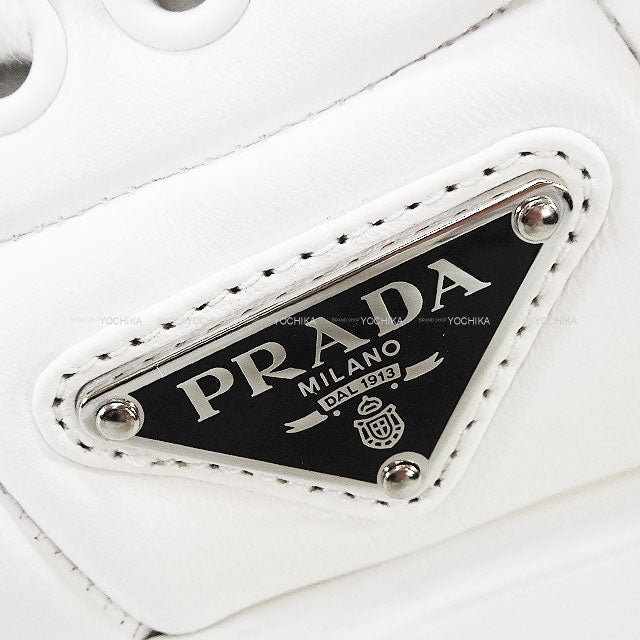 PRADA sneakers Monolith Double-soled Logo Pleated Blanc (White) Soft Paddet Nappaleather ＃35.5 Silver HW 1E191N[EXCELLENT][Authentic]