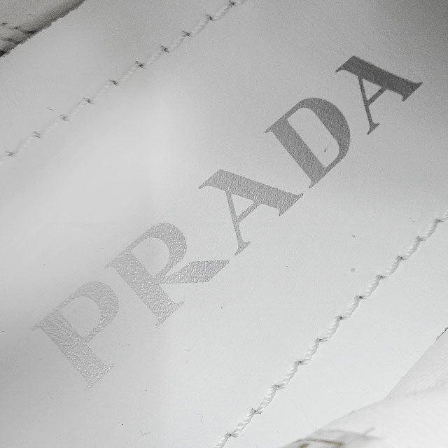 PRADA sneakers Monolith Double-soled Logo Pleated Blanc (White) Soft Paddet Nappaleather ＃35.5 Silver HW 1E191N[EXCELLENT][Authentic]