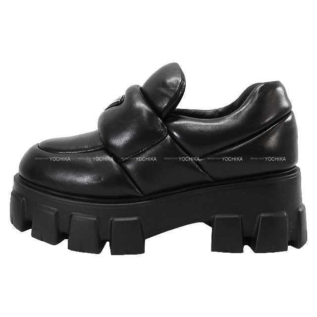 PRADA loafers Monolith Double-soled Logo Pleated Noir (Black) Soft Paddet Nappaleather #35.5 Silver HW 1D125N[EXCELLENT][Authentic]