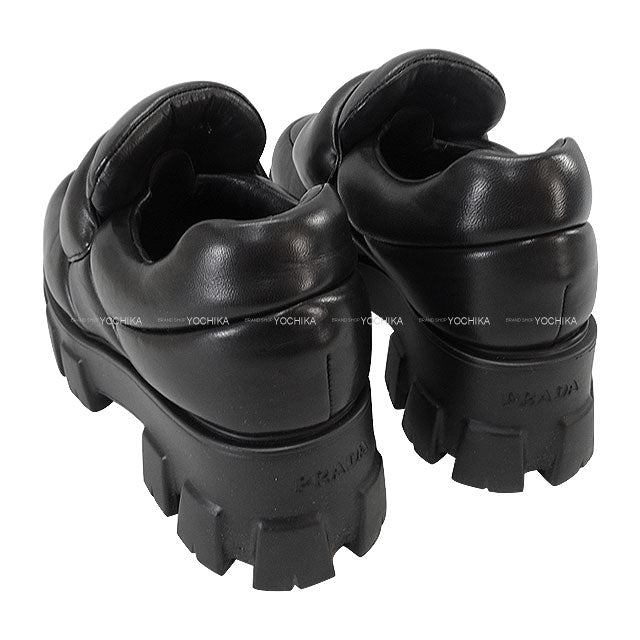 PRADA loafers Monolith Double-soled Logo Pleated Noir (Black) Soft Paddet Nappaleather #35.5 Silver HW 1D125N[EXCELLENT][Authentic]