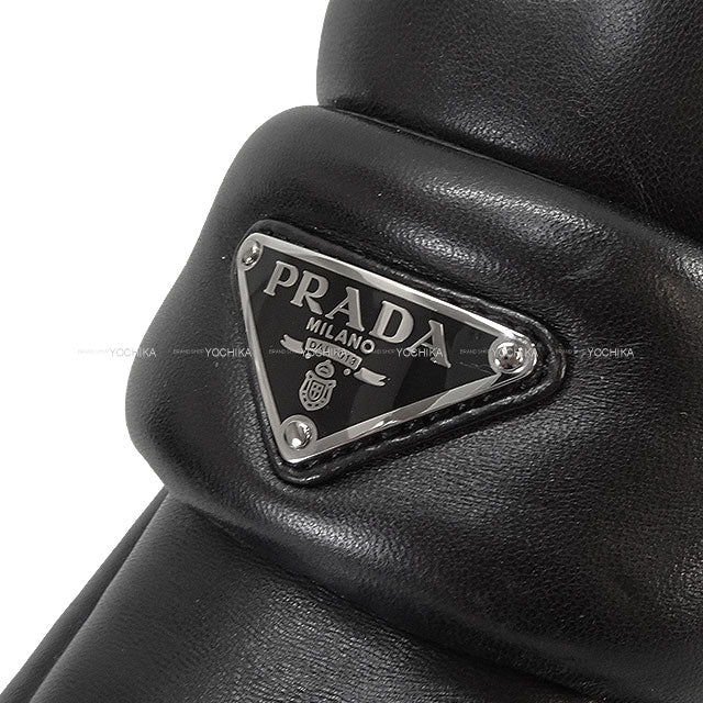 PRADA loafers Monolith Double-soled Logo Pleated Noir (Black) Soft Paddet Nappaleather #35.5 Silver HW 1D125N[EXCELLENT][Authentic]